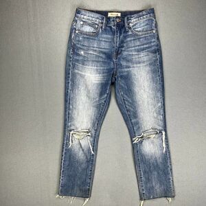 Madewell Jeans Womens 26 High-Rise Slim Boyjean Raw Hem Stretch Distressed Denim